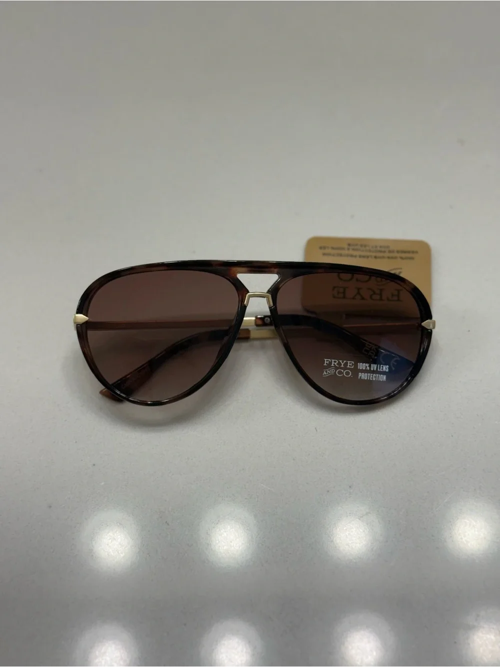 FRYE AND CO. Brown Tortoiseshell Aviator Sunglasses with Gold Temples NWT
